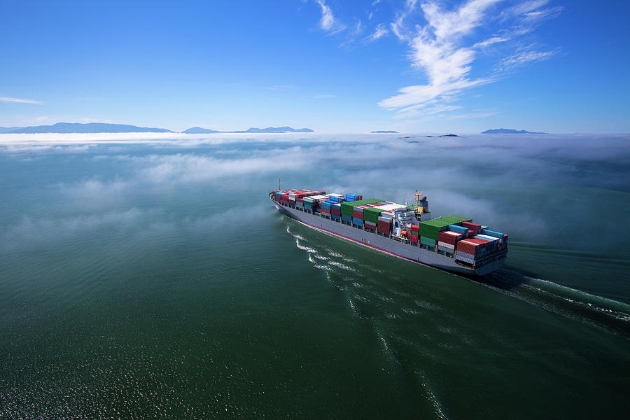 Cargo Ship Sailing Through Fog Photograph - Container Ship by Dan prat