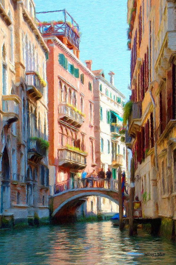 Venetian Canal with Bridge Painting - Crossing the Canal by Jeffrey Kolker