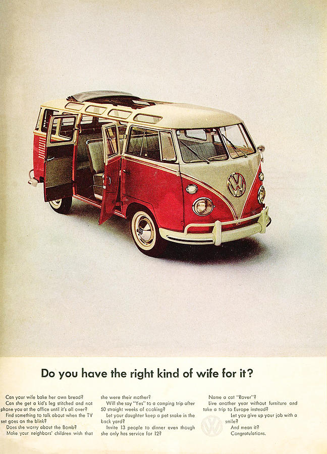 Classic Volkswagen Van Advertisement Digital Art - Do you have the right kind of wife for it by Georgia Clare