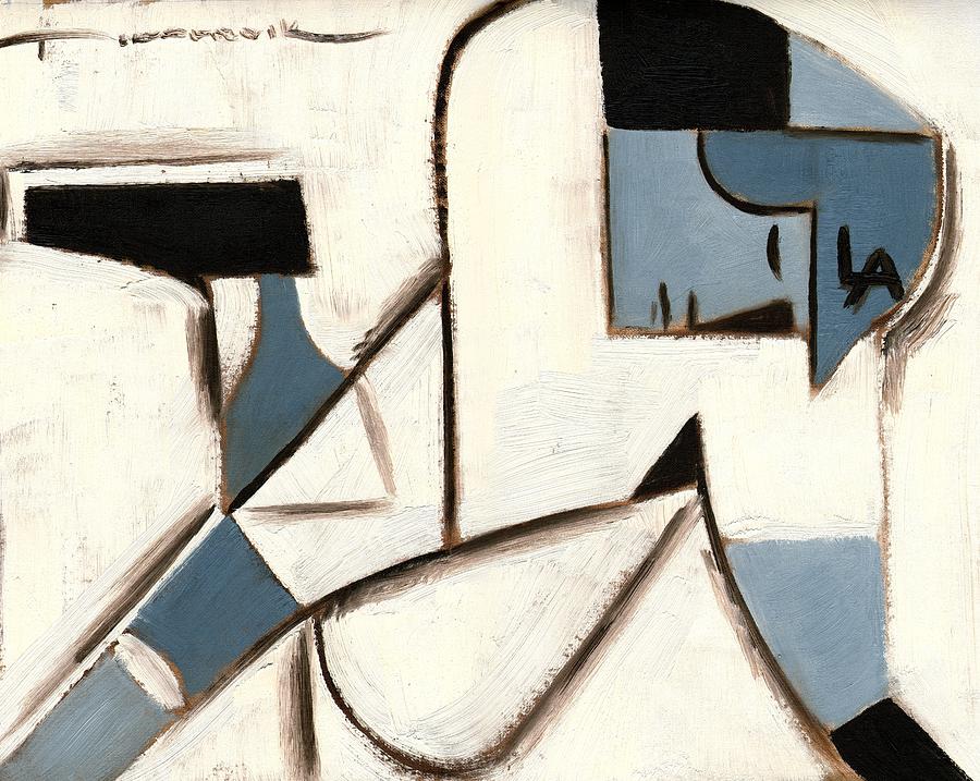 Abstract Geometric Shapes in Blue Painting - Dodgers Baseball Runner art print by Tommervik