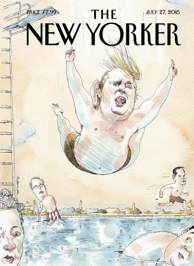 Diving Into the Pool Painting - Belly Flop by Barry Blitt
