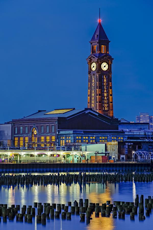 Clock Tower at Dusk Photograph - Erie Lackawanna Terminal Hoboken by Susan Candelario