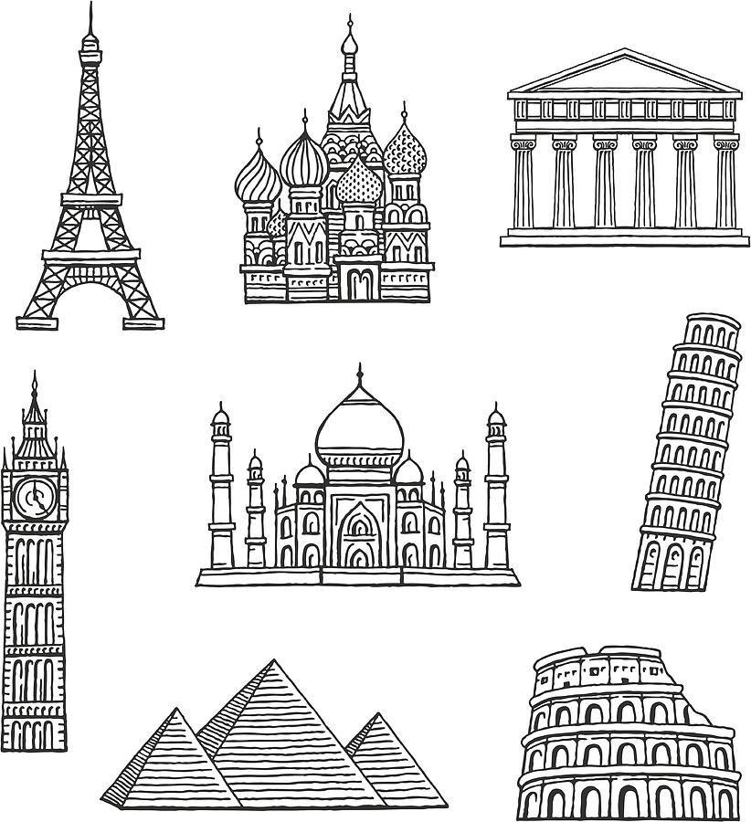 Famous Travel Destinations Drawing by Mishkom