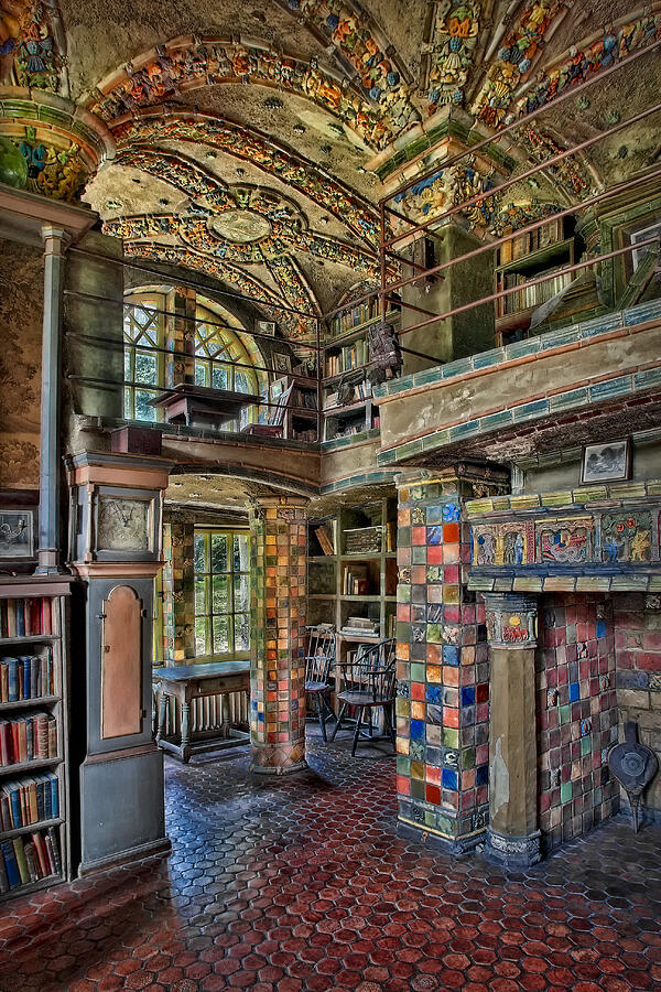 Colorful Library Interior with Arched Ceiling Photograph - Fonthill Castle Library Room by Susan Candelario