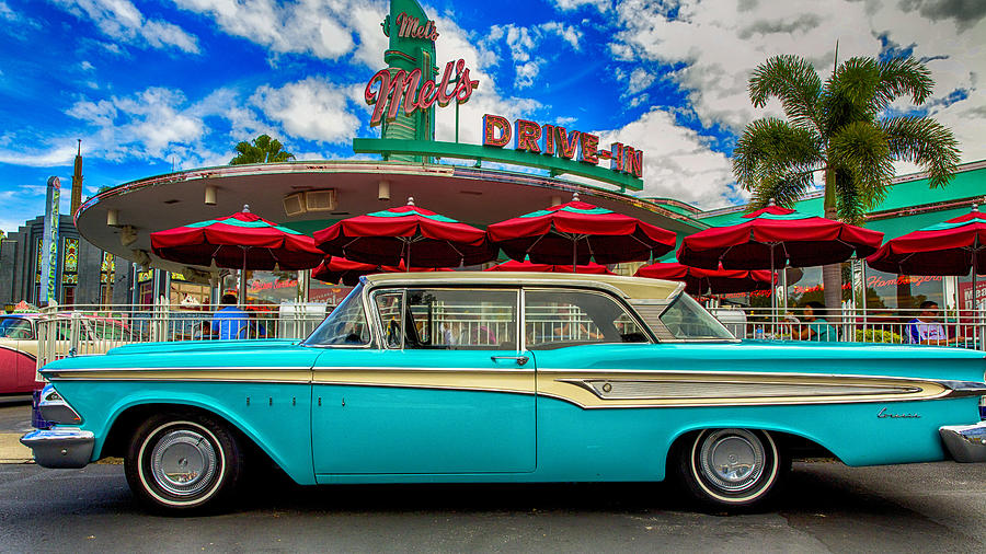 Classic Car at Mel's Diner Photograph - Ford Edsel Classic by Bill and Linda Tiepelman