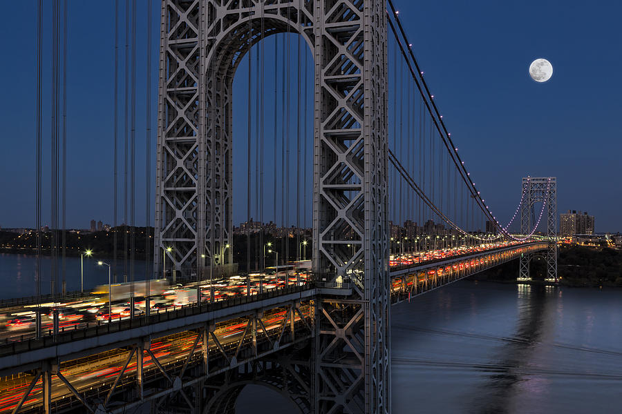 George Washington Bridge Moon Rise Photograph by Susan Candelario