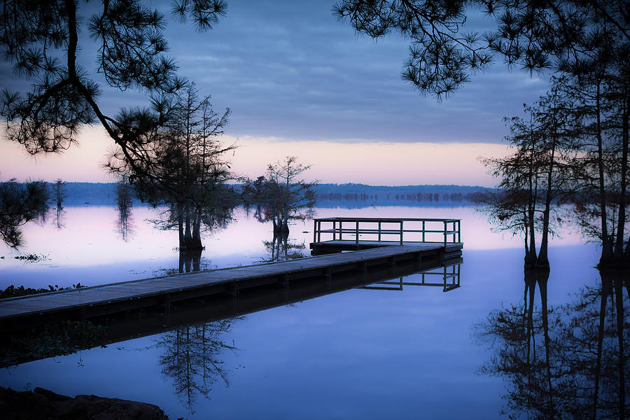 Tranquil Lake at Sunset Photograph - Good Morning for FIshing by David Morefield