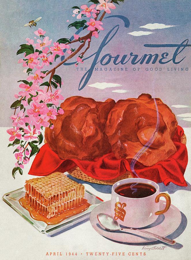 Gourmet Magazine April 1944 Cover Photograph - Gourmet Cover Illustration Of A Basket Of Popovers by Henry Stahlhut