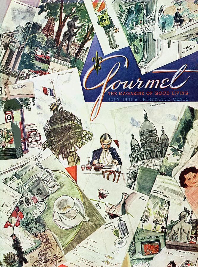 Gourmet Magazine Cover July 1951 Photograph - Gourmet Cover Illustration Of Drawings Portraying by Henry Stahlhut