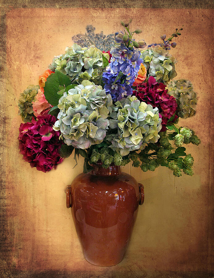 Colorful Bouquet in a Vase Photograph - Hydrangea Still Life by Jessica Jenney