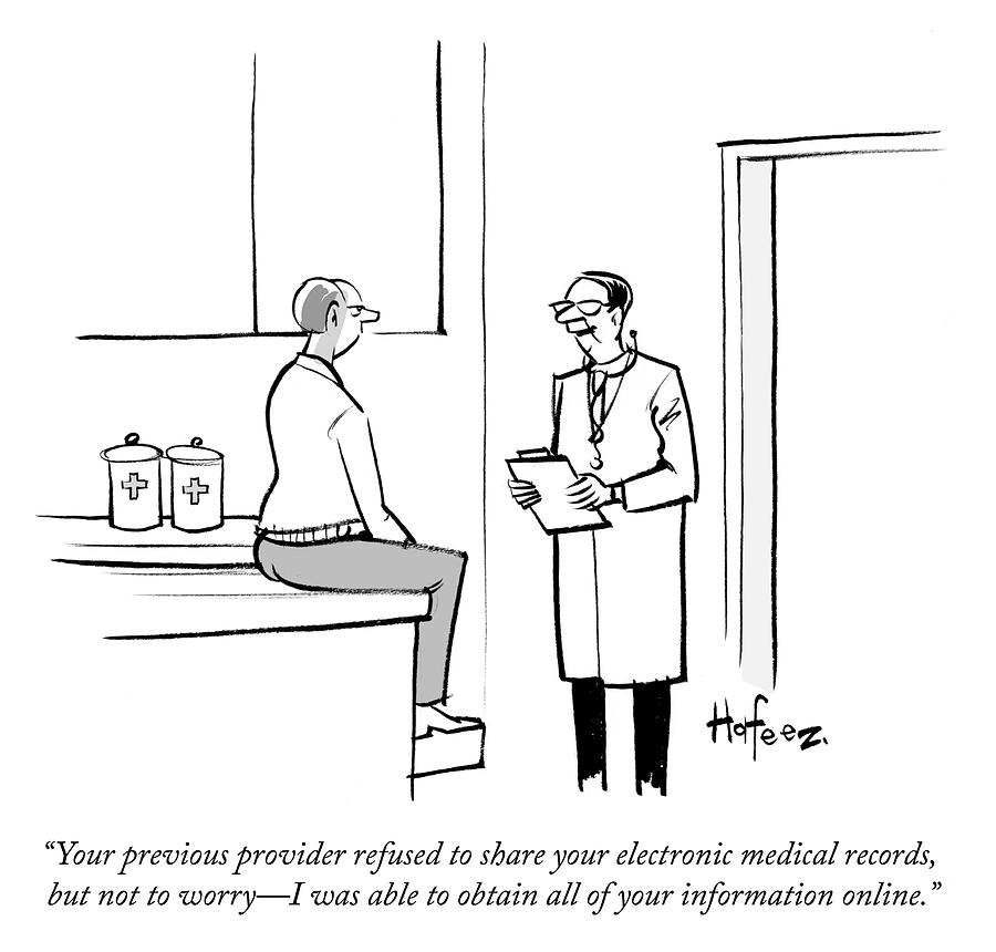 Doctor Discussing Online Medical Records Drawing - I Was Able To Obtain All Of Your Information by Kaamran Hafeez