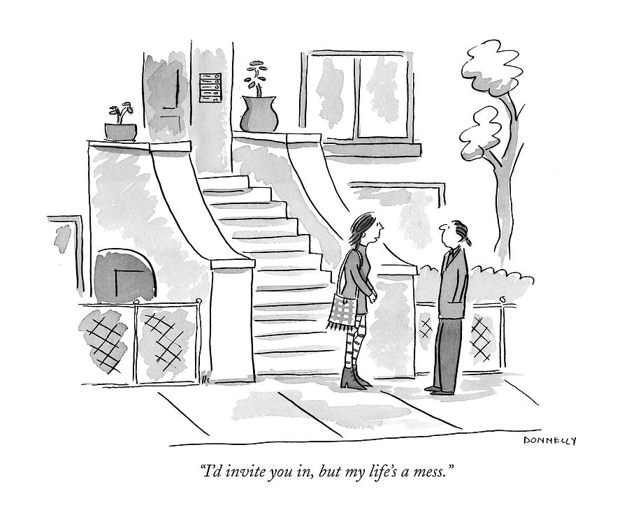 Humorous Street Encounter Drawing - Id Invite by Liza Donnelly