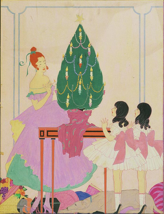 Illustration Of A Mother And Twin Girls Digital Art by Helen Dryden