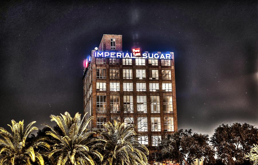 Imperial Sugar Building at Night Photograph - Imperial Sugar Mill by David Morefield