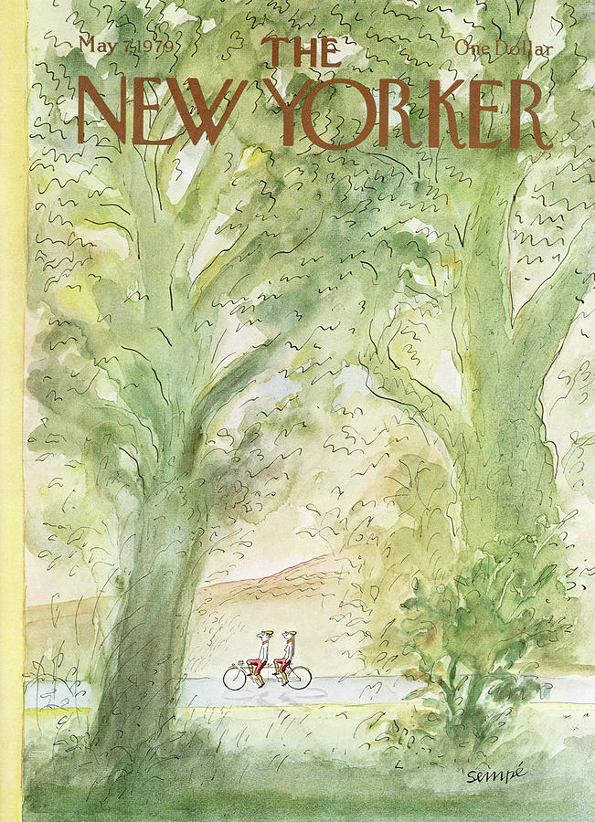 Cyclists Under Shady Trees Painting - New Yorker May 7, 1979 by Jean-Jacques Sempe