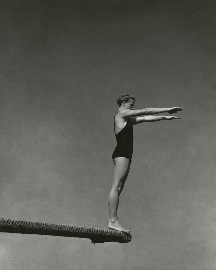 Diver Poised on High Dive Photograph - Katherine Rawls Getting Ready To Dive by Edward Steichen