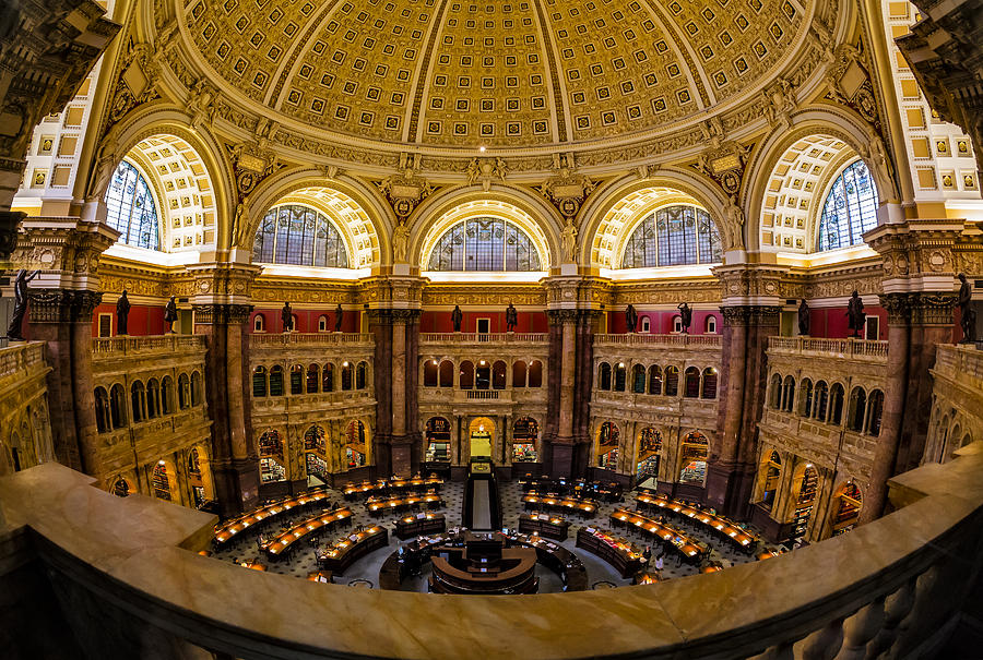 Stunning Library Interior Photograph - Library Of Congress Main Reading Room by Susan Candelario