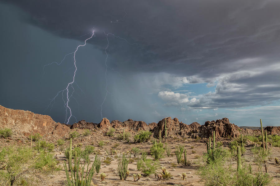 Lightning Strike And Basalt Pinnacles by Roger Hill / Science Photo Library