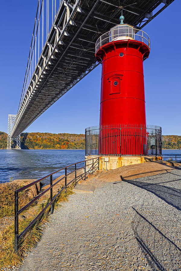 Little Red Lighthouse Under Graat Grey Bridge Photograph by Susan Candelario