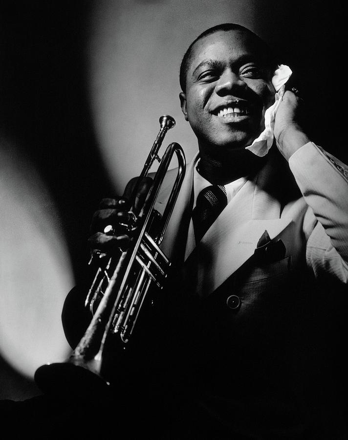 Louis Armstrong with Trumpet Photograph - Louis Armstrong Holding A Trumpet by Anton Bruehl
