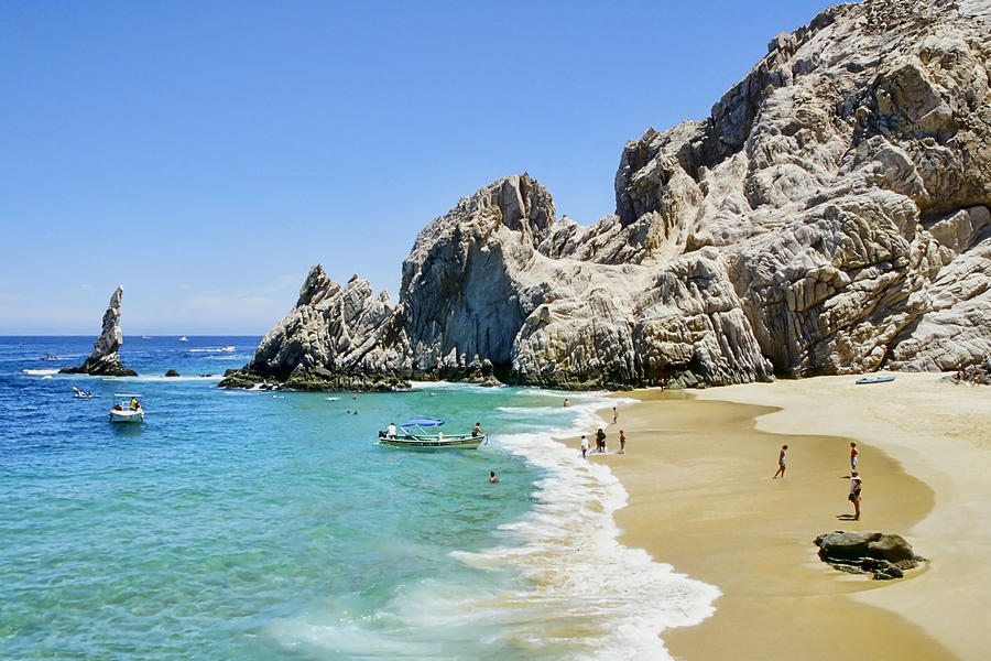 Sunny Beach with Rocky Cliffs Photograph - Lovers Beach by Kelley King