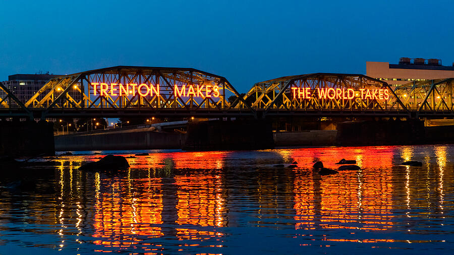 Trenton Makes Bridge at Blue Hour Photograph - Lower Trenton Bridge by Louis Dallara