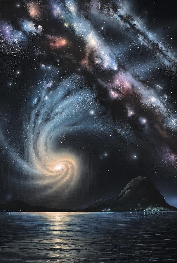 Milky Way-Andromeda galactic collision by Richard Bizley / Science