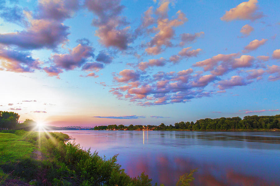 Vibrant River Sunset Photograph - Missouri River Sunset From Saint Charles by Bill and Linda Tiepelman