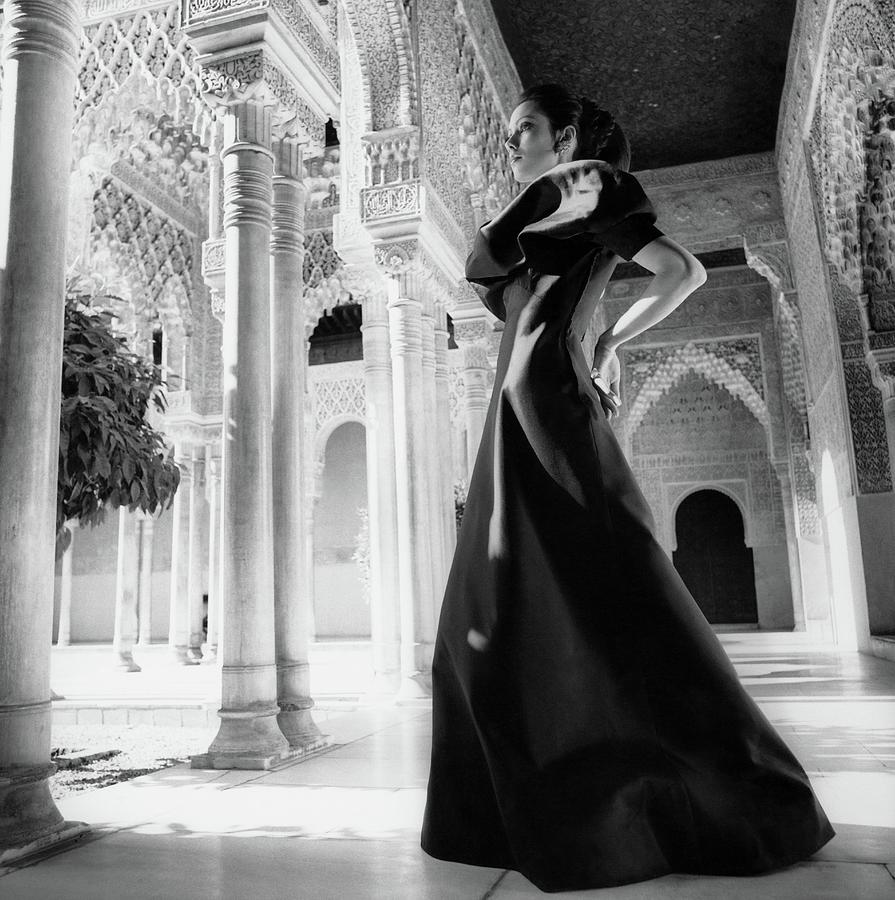 Elegant Woman in Architectural Brilliance Photograph - Model In The Court Of Lions Inside The Alhambra by Henry Clarke
