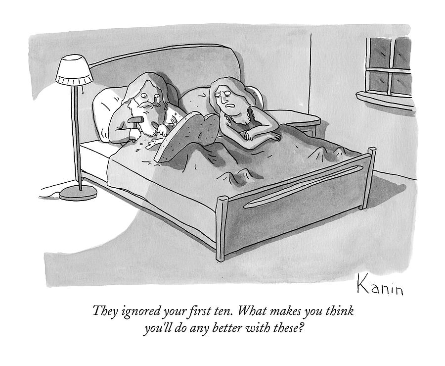 Moses In Bed Carving New Commandments Drawing by Zachary Kanin