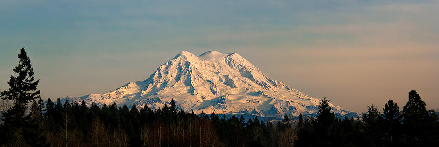 Majestic Snowy Mountain Range Photograph - Mt Rainier Winter Panorama by Mary Jo Allen