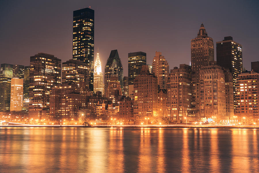 New York City Lights - Skyline at Night Photograph by Vivienne