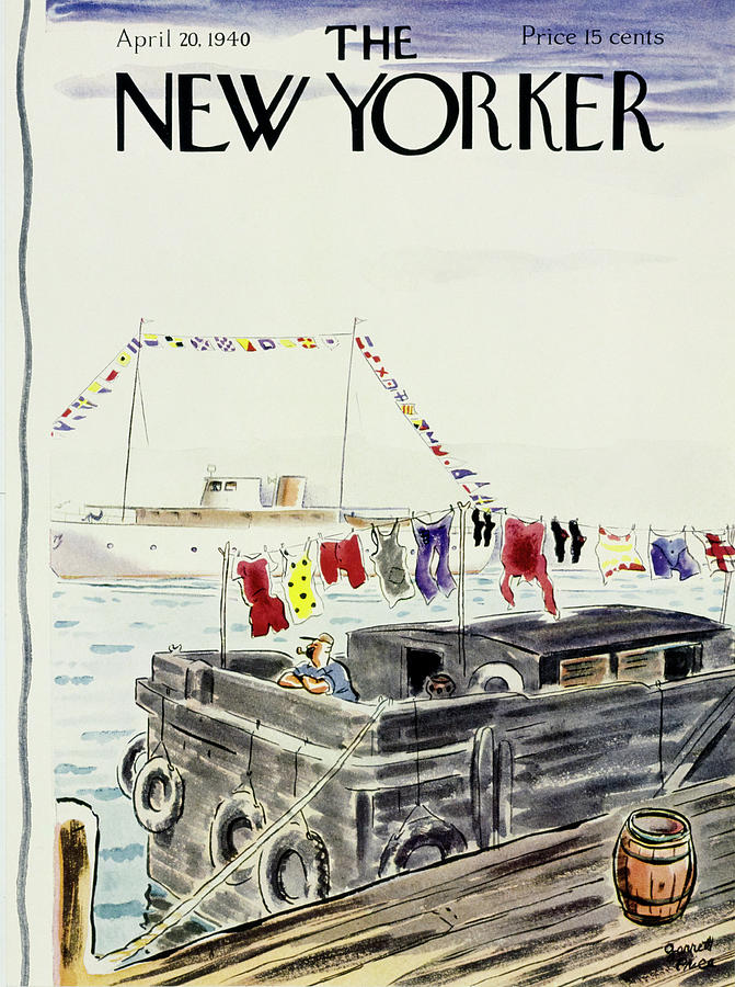 Harbor Scene with Laundry Painting - New Yorker April 20 1940 by Garrett Price