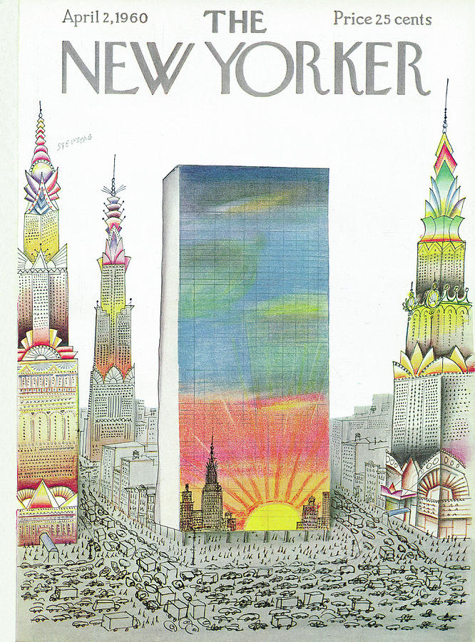 Colorful Skyscrapers in New York City Painting - New Yorker April 2nd, 1960 by Saul Steinberg