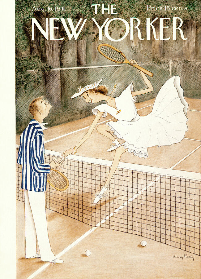 Vintage Tennis Match Painting - New Yorker August 16, 1941 by Mary Petty