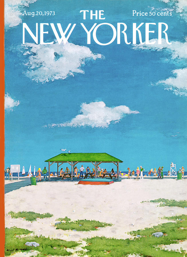 Sunny Day at the Beach Pavilion Painting - New Yorker August 20th, 1973 by Albert Hubbell
