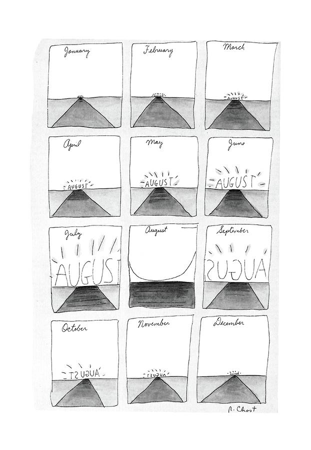 Playful Calendar with Surreal August Drawing - New Yorker August 29th, 1988 by Roz Chast