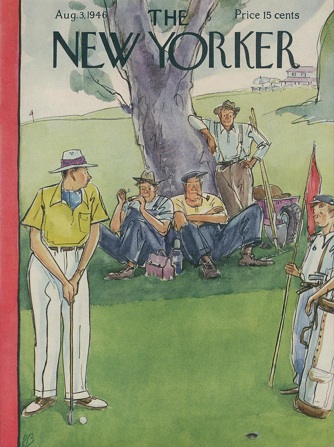 Golfers Relaxing Under a Tree Painting - New Yorker August 3, 1946 by Perry Barlow