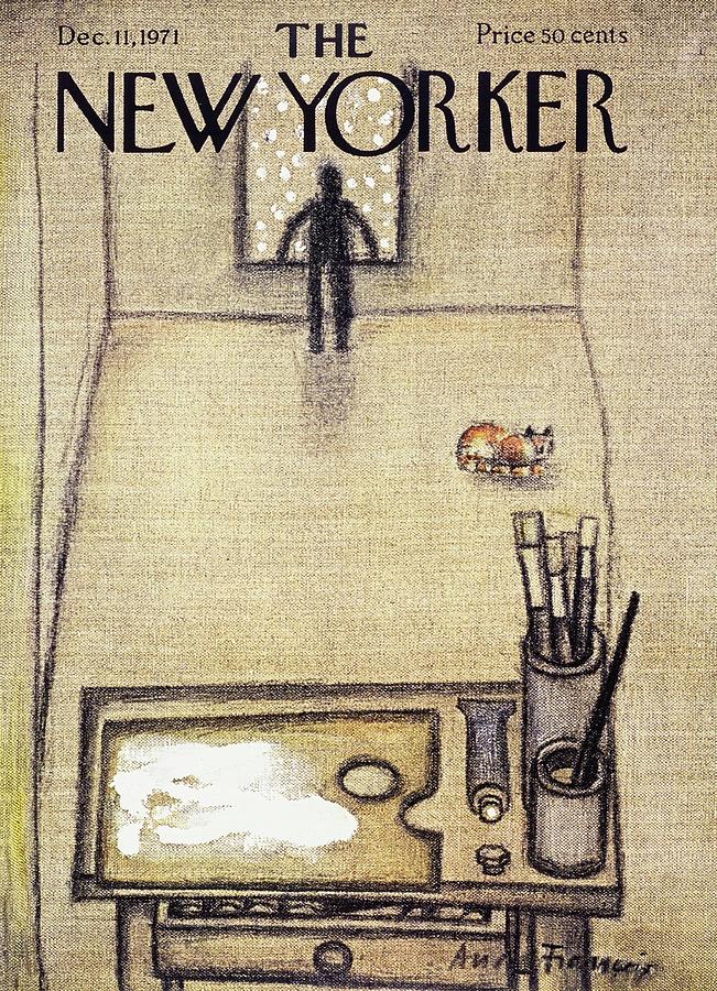 Cozy Studio Scene with Cat Painting - New Yorker December 11th 1971 by Andre Francois