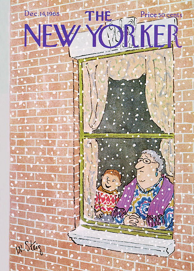 Winter Scene Through the Window Painting - New Yorker December 14th, 1968 by William Steig