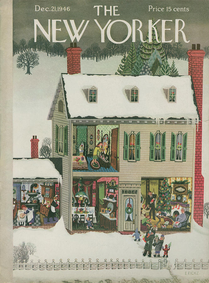 Festive Holiday Scene at Home Painting - New Yorker December 21, 1946 by Edna Eicke