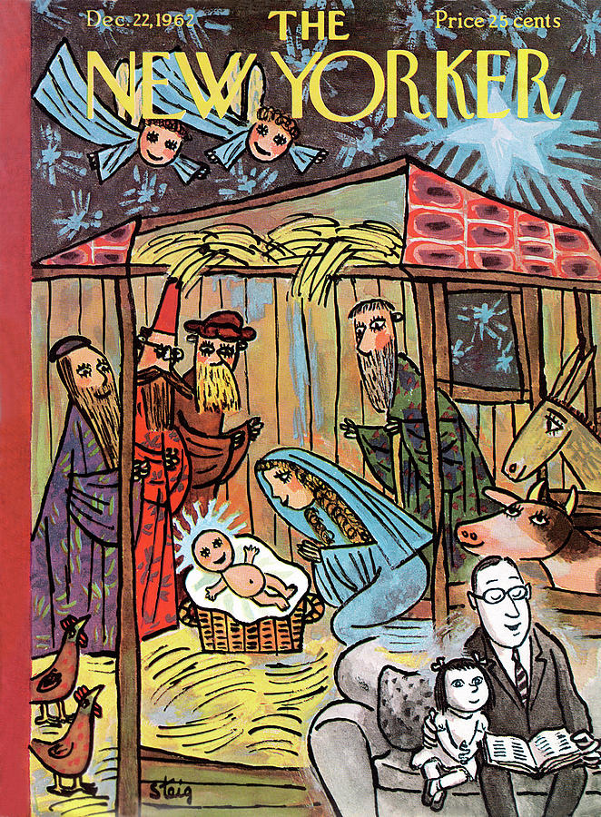 Nativity Scene Cartoon by William Steig Painting - New Yorker December 22nd, 1962 by William Steig