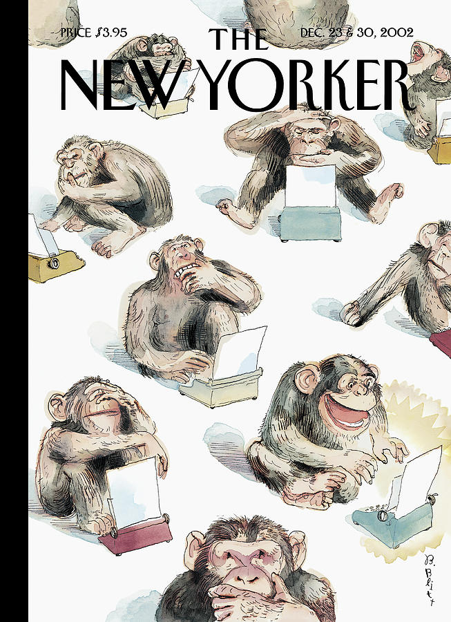 Monkeys Typing on Typewriters Painting - Evolving Story by Barry Blitt