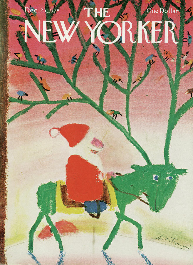 Santa Claus Riding a Green Horse Painting - New Yorker December 25th, 1978 by Andre Francois