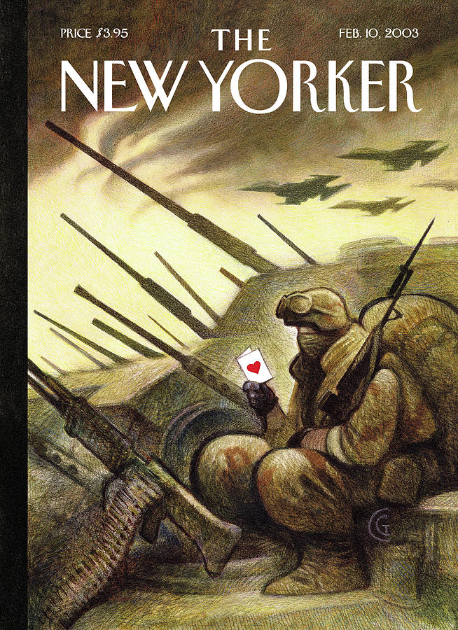 Soldier in a Trench with Playing Card Painting - V Day by Carter Goodrich