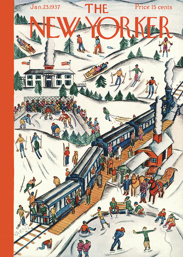 Winter Fun at the Ski Resort Painting - New Yorker January 23, 1937 by Ilonka Karasz