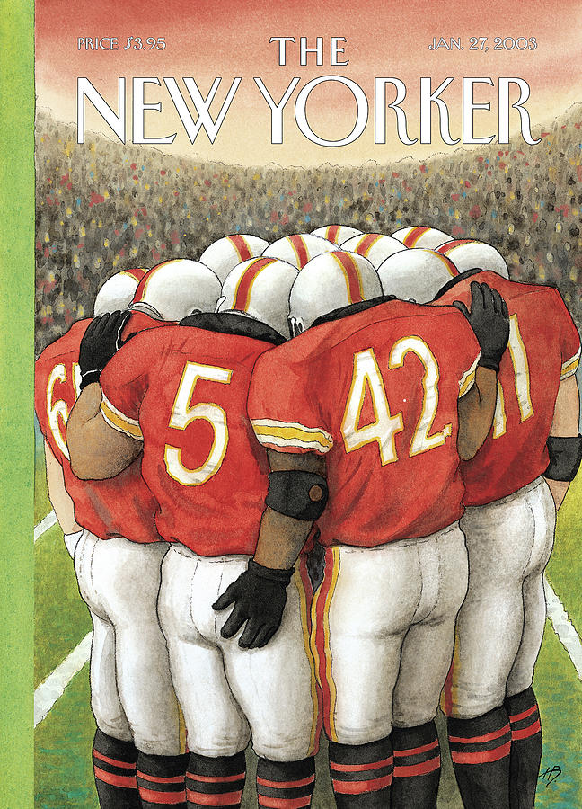 Football Team Huddle Painting - Lateral Pass by Harry Bliss