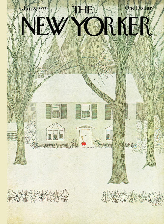 Winter Scene with Snowy House Painting - New Yorker January 8th, 1979 by Charles E Martin