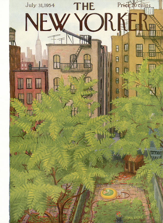 New York City Courtyard Scene Painting - New Yorker July 31st, 1954 by Edna Eicke