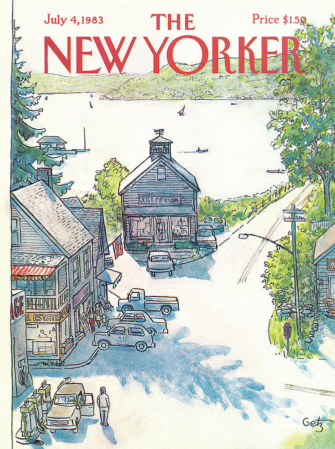 Scenic View of Lakeside Town Painting - New Yorker July 4th, 1983 by Arthur Getz